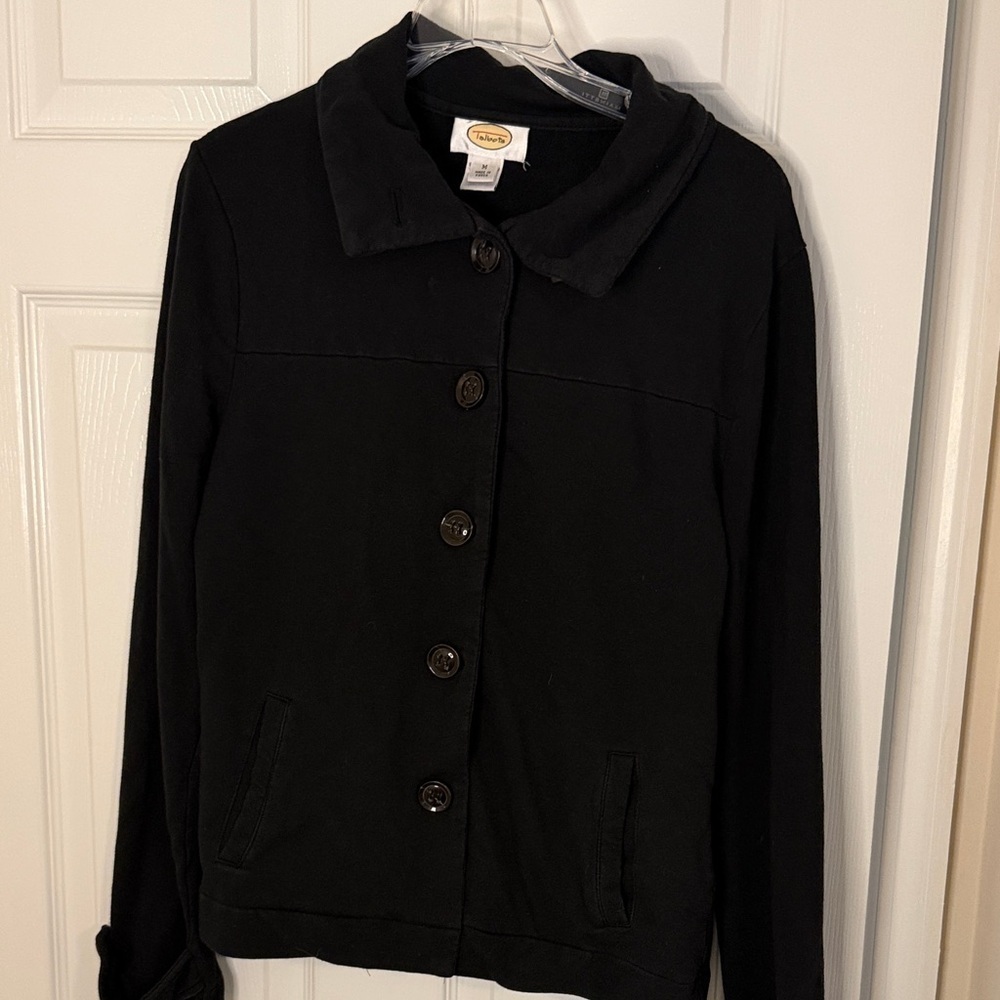Vintage Inspired Talbots Black Collared Knit Jacket with Pockets - Medium
